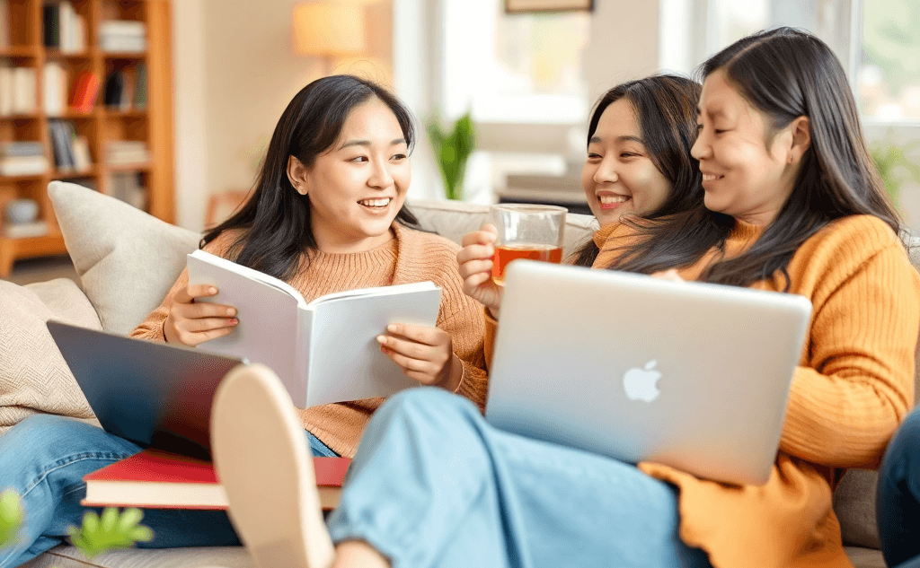 Asian Step Sisters Take a Study Break