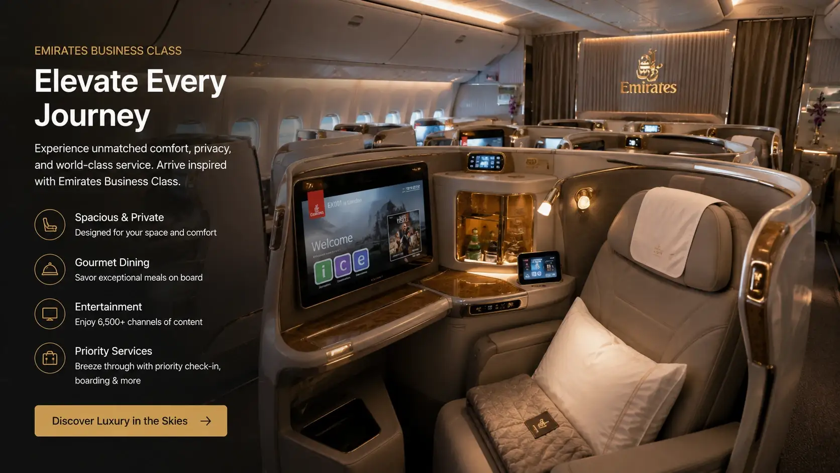Emirates Business Class cabin interior