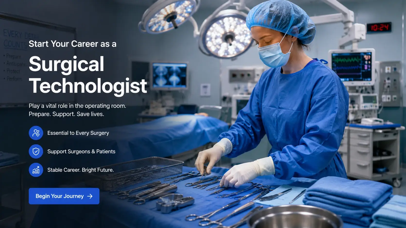 Surgical tech preparing operating room equipment